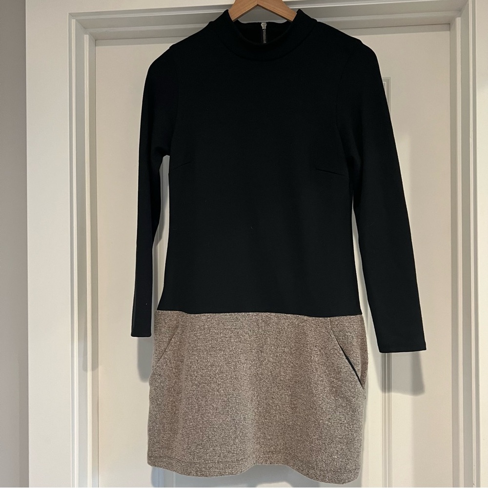 Free People Long Sleeve Black and Tan Color Block Women's Dress Size Medium